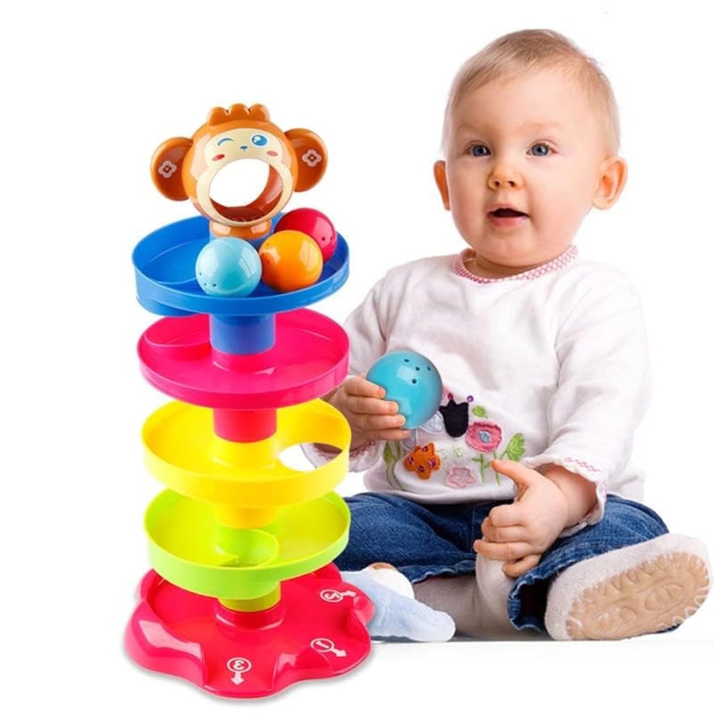Ball Drop & Roll Tower – Colorful Swirling Ramp Toy for Babies & Toddlers | 3 Balls & 5-Tier Set