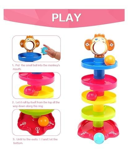 Ball Drop & Roll Tower – Colorful Swirling Ramp Toy for Babies & Toddlers | 3 Balls & 5-Tier Set