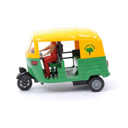 Plastic Pull-Back Auto Rickshaw Toy – Mini Indian Tuk-Tuk Vehicle for Kids with Realistic Detailing