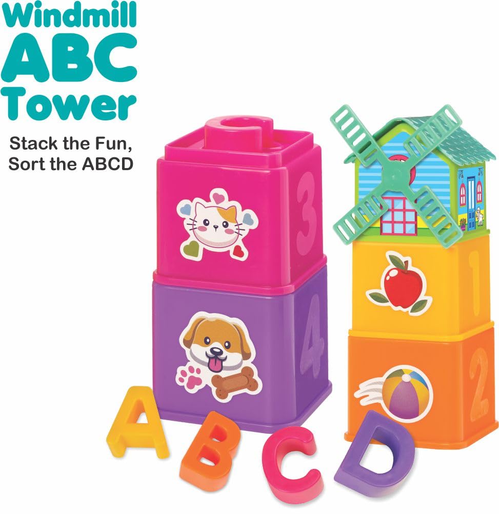 Windmill Stacking Blocks & ABCD Shape Sorter | 3-in-1 Toddler Learning Toy