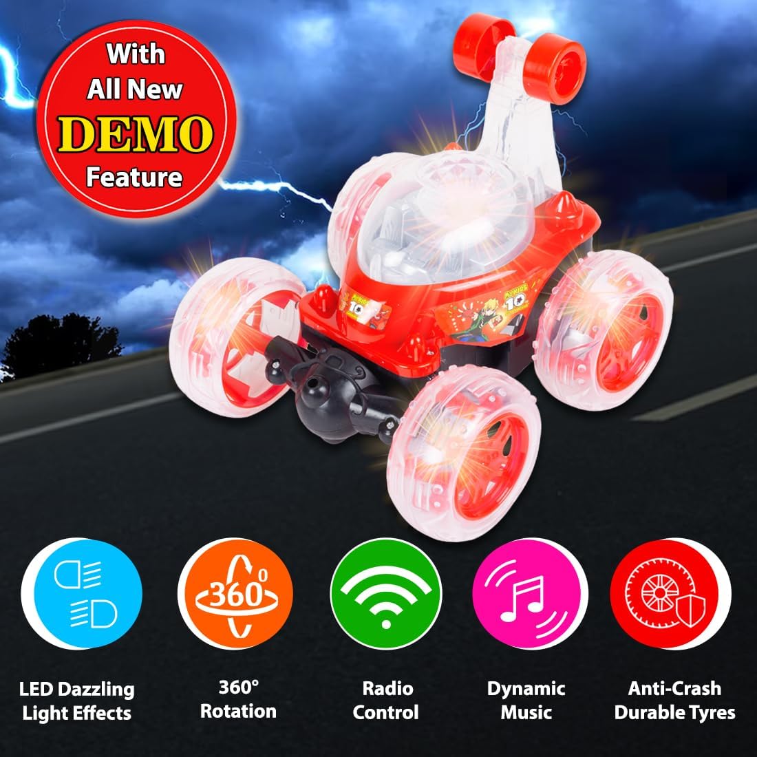 We Love Toys Rechargeable RC Stunt Car | 360° Flip & Spin LED Racer