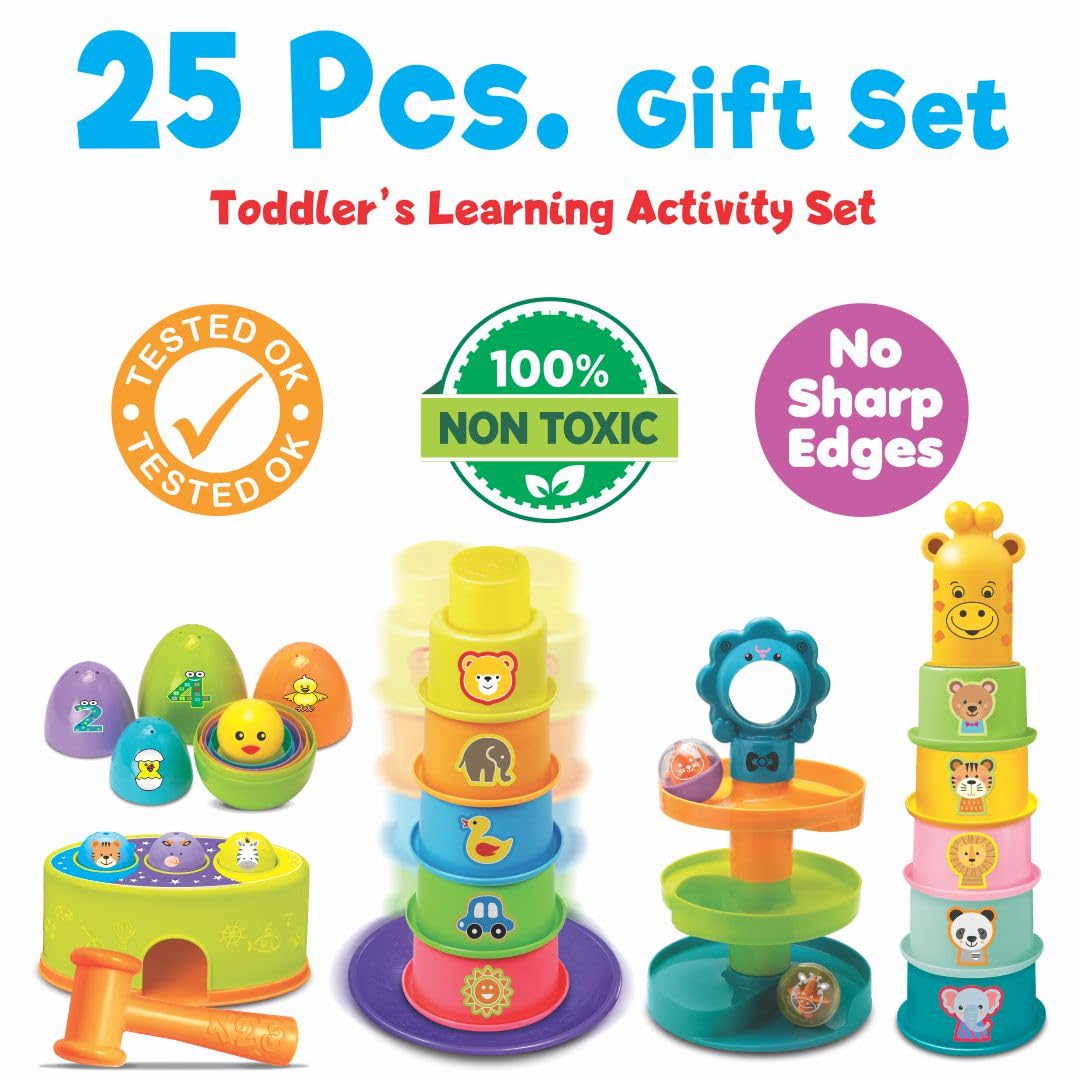 Toymate Play n Grow 25-Piece Toddler Gift Set | 4-in-1 Early Learning Activity Kit