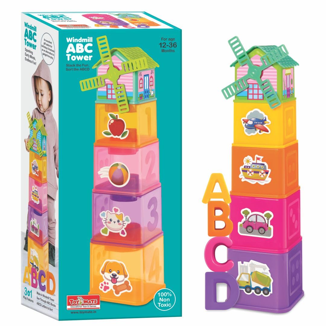 Windmill Stacking Blocks & ABCD Shape Sorter | 3-in-1 Toddler Learning Toy
