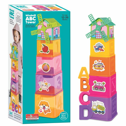 Windmill Stacking Blocks & ABCD Shape Sorter | 3-in-1 Toddler Learning Toy