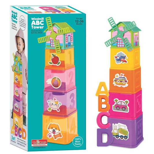 Windmill Stacking Blocks & ABCD Shape Sorter | 3-in-1 Toddler Learning Toy