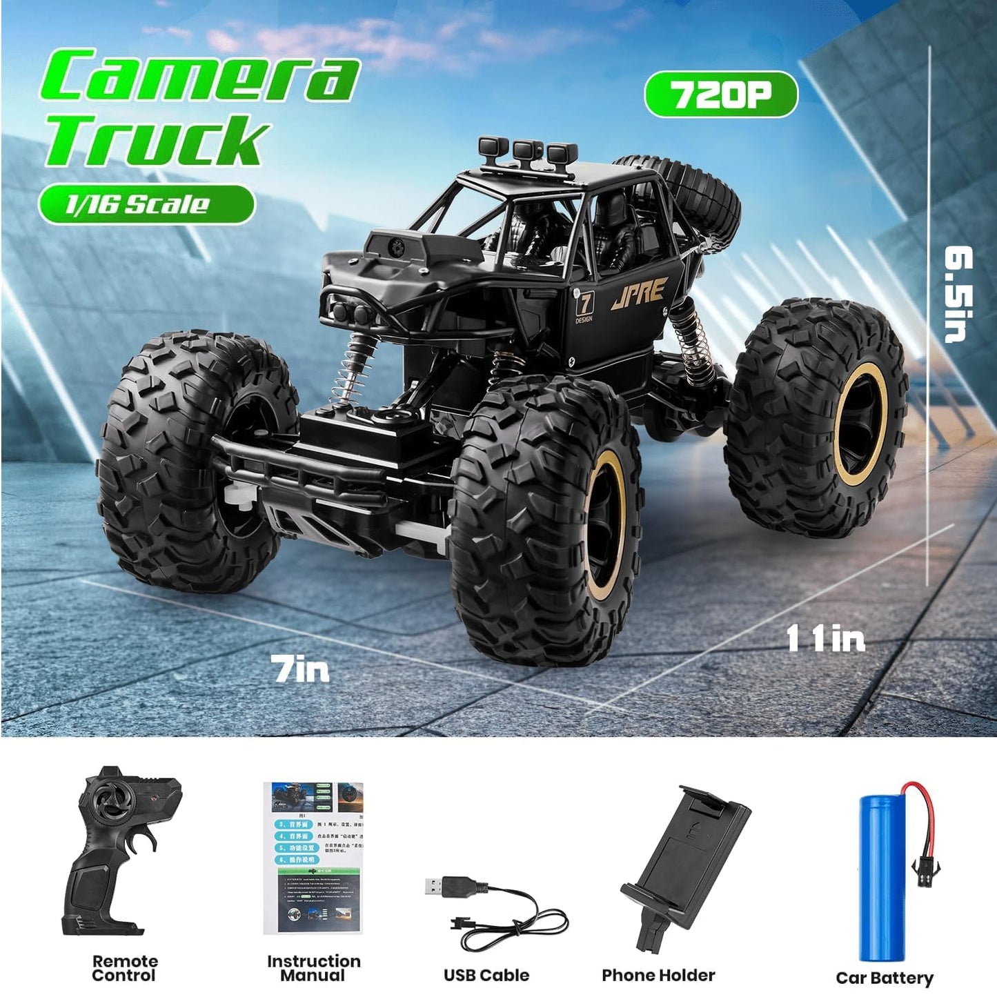 We Love Toys 1:16 RC Monster Car with 720p Camera – Wi-Fi FPV Alloy RC Crawler with App &amp; Remote Control