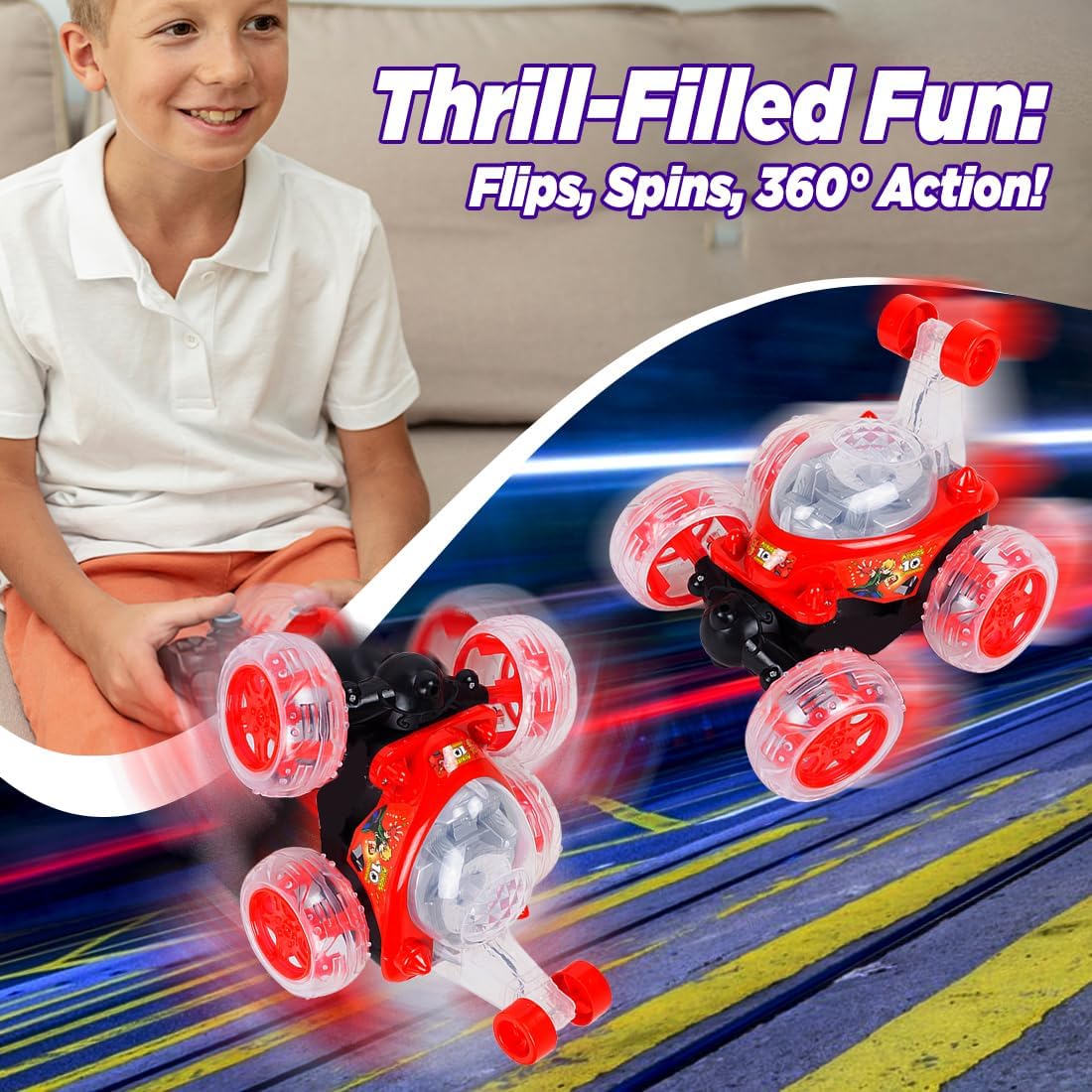 We Love Toys Rechargeable RC Stunt Car | 360° Flip & Spin LED Racer