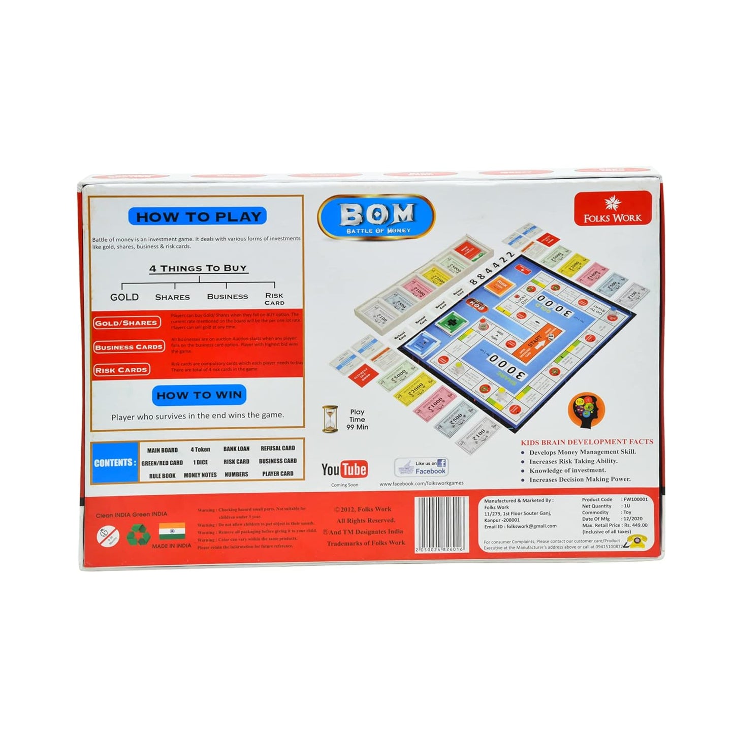 Folks Work Battle of Money Board Game – Family Investment Strategy Game for Kids & Adults (4 Players)