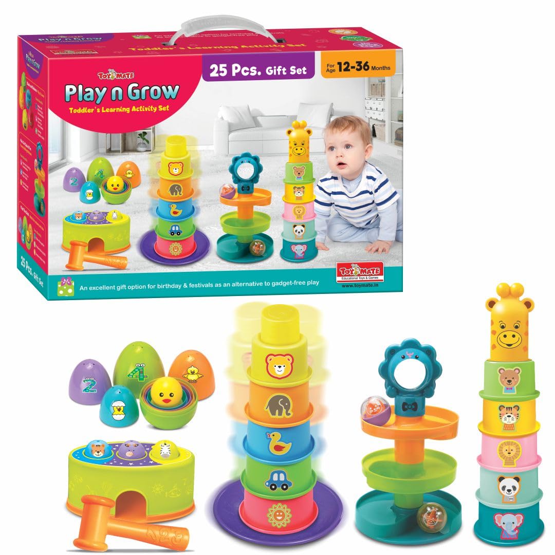 Toymate Play n Grow 25-Piece Toddler Gift Set | 4-in-1 Early Learning Activity Kit