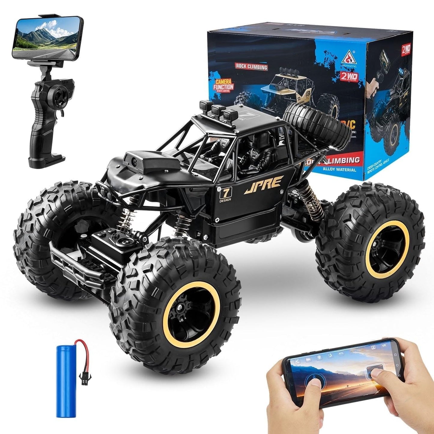 We Love Toys 1:16 RC Monster Car with 720p Camera – Wi-Fi FPV Alloy RC Crawler with App &amp; Remote Control