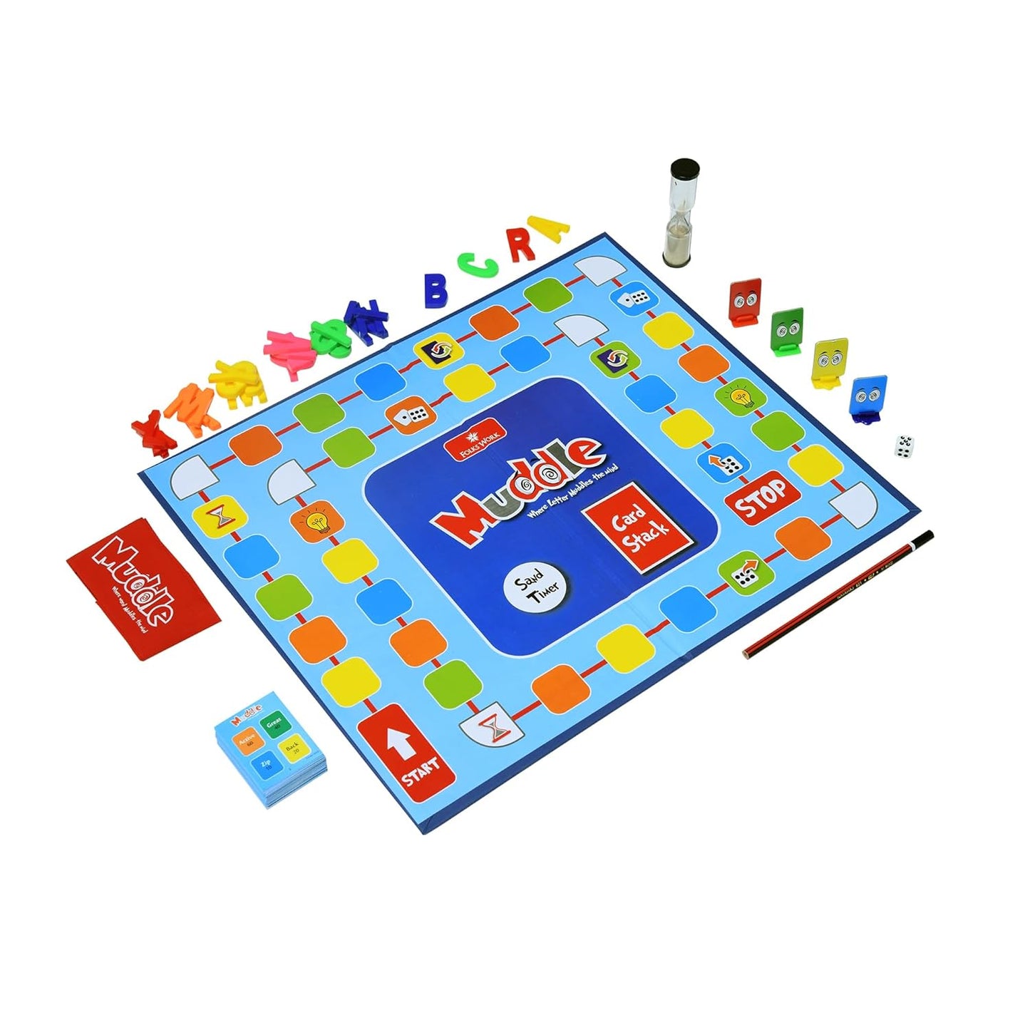 Folks Work Muddle Board Game – Fun Blindfold Word Guessing Game for Kids & Families (4 Players)