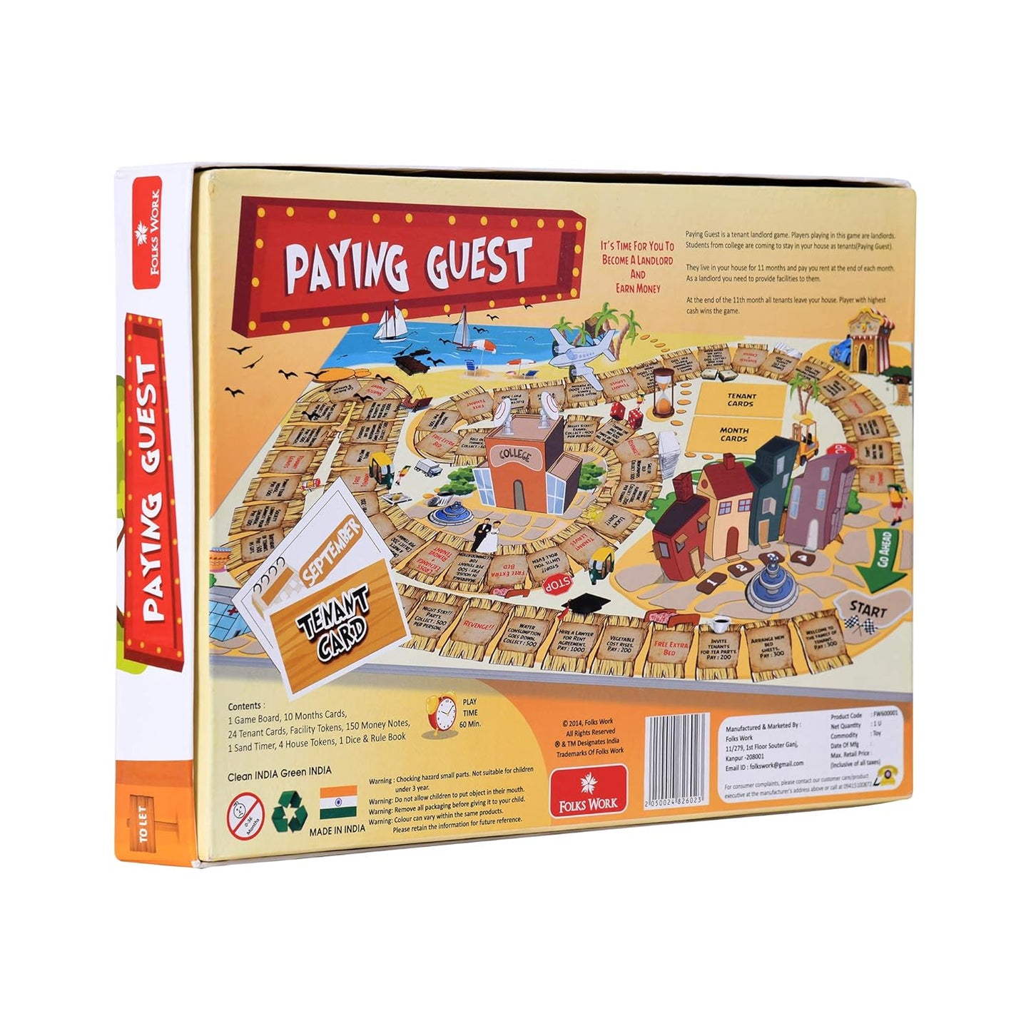 Folks Work Paying Guest Board Game – Fun Family Strategy Game for Kids & Adults (4 Players)