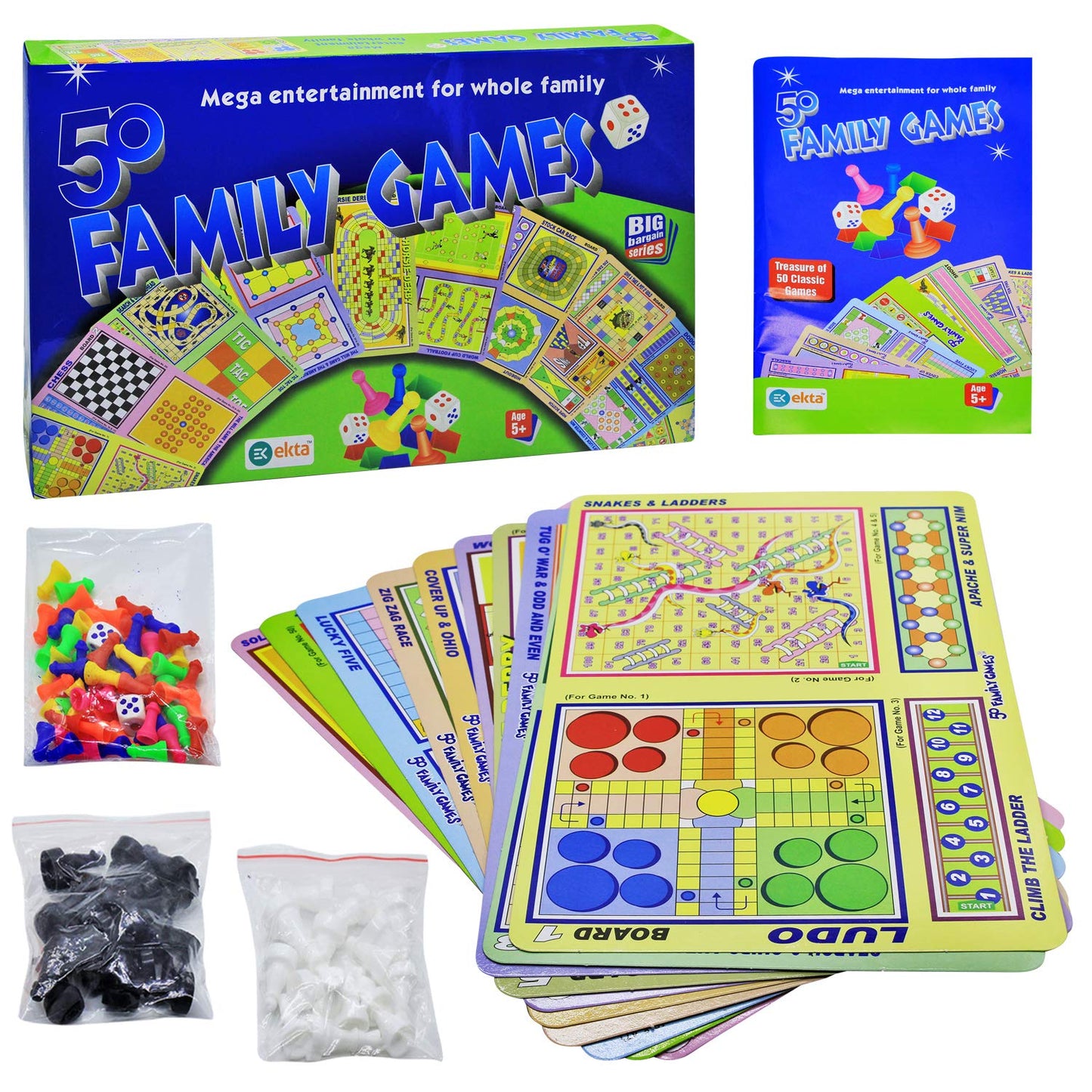 EKTA 50-in-1 Family Games (Party & Fun) | Mega Indoor Board Game Set